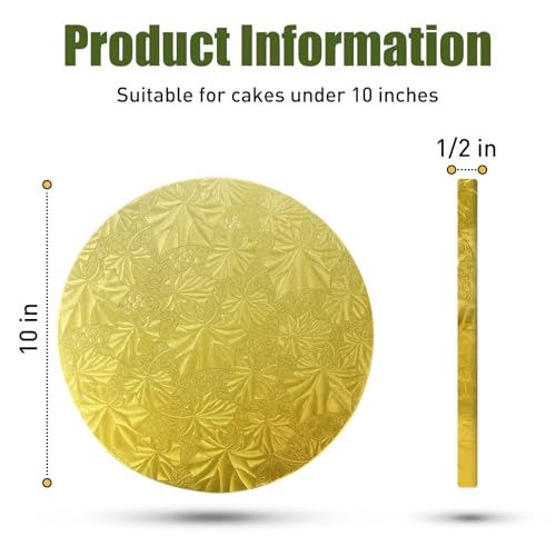 10-Pack Round Gold Cake Drum Board 10 Inch Sturdy 1/2 Inch Thick Full Wrap Edge Cake Base for Heavy Tiered Cakes(10" Gold) - color: Gold, size: 10"