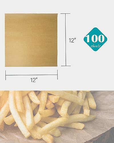 Bake Choice 12" x 12" Parchment Paper Square Kraft Deli Wrap Sheets 100 PCS