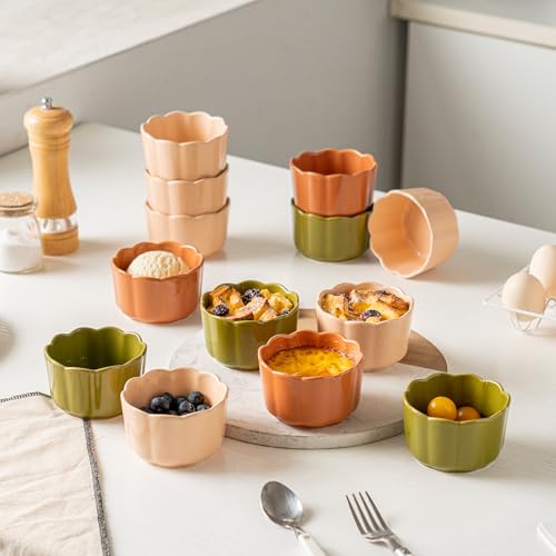6-Piece 6 Oz Scallop Ceramic Ramekins Set, Moss Green - color: Moss Green