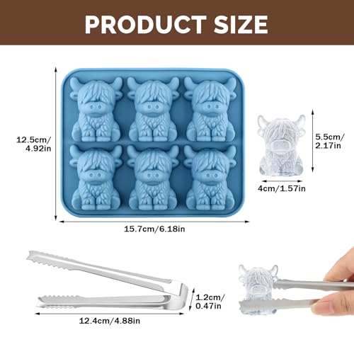 3D Mini Highland Cow Ice Cube Silicone Mold, Cow Shape Ice Tray