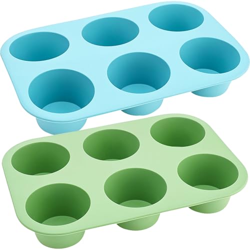6 Cups Silicone Mini Muffin Pan Set, Nonstick Mini Cupcake Pans, 2pcs BPA Free Small Muffin Tin for Baking - color: Set of 2--6 Cups (Blue+Green)