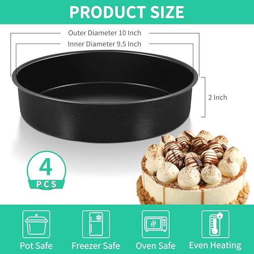 P&P CHEF 9.5 Inch Cake Pan, Stainless Steel Round Cake Pans, Black & 4 Pcs - color: Black, size: 9.5 Inch