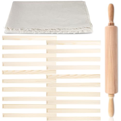22 Pcs Pottery Tools Kit with Clay 10 Size Rolling Pin Guides Wood Rolling Pin Linen Tablecloth for Ceramic Clay Making