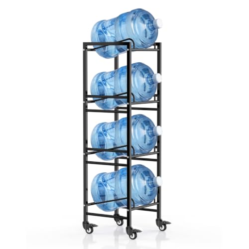 5 Gallon Water Jug Holder with 4 Locking Casters, 4-Tiers Water Jug Stand - size: 4 Tier-Single Row