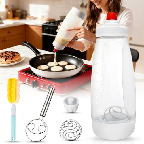 Pancake Batter Dispenser Bottle Kit (White) - color: White