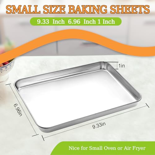 Small Baking Sheet of 2, CEKEE Stainless Steel Baking Pan Tray Cookie Sheet, Size 9 X 7 X 1 inch, Healthy & Non Toxic, Rust Free & Mirror Finish, Easy Clean & Dishwasher Safe - size: 9 INCH