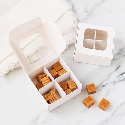 100 pcs Kraft Mini Truffle Box for 4 Treats with Window and Dividers, Bakery Boxes, 3.5 x 3.5 x 1.57 Inches VERY SMALL Baking Boxes for 4 Treats, Square Truffles Box for Gift Giving - color: Kraft