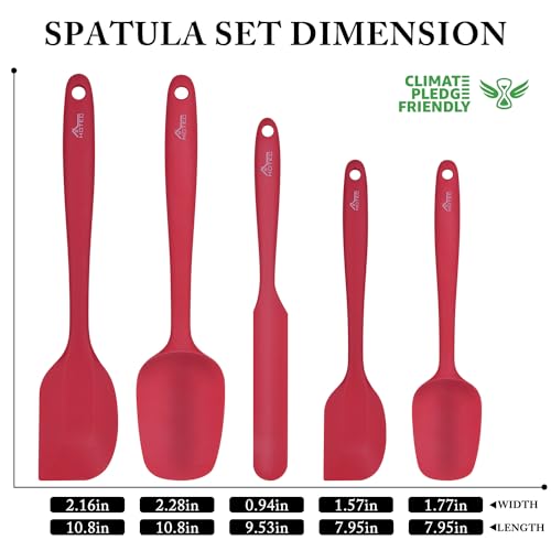 HOTEC BPA Free Silicone Rubber Spatula Set, Red, Set of 5 - color: Red