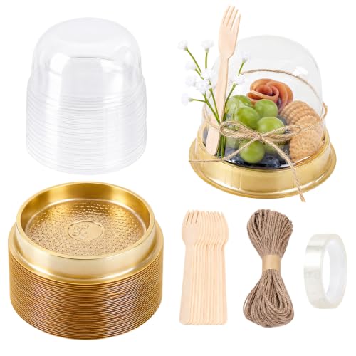 50 Pcs Mini Dessert Containers with Dome Lids Clear Plastic Cake Boxes