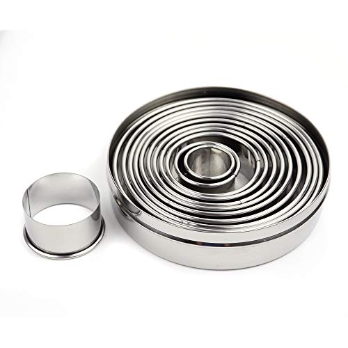 O'Creme Round Stainless Steel Plain-Edge Pastry Cookie Cutter Set of 12 Pieces - style: Plain-Round12