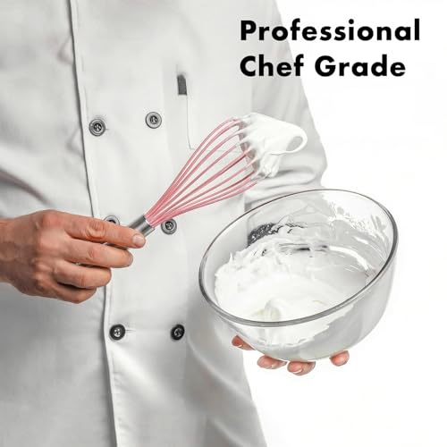 OYV 10-Inch Pink Silicone Whisk, Non-Scratch, 18/10 Stainless Steel Handle - size: 10 inch pink