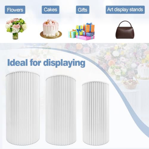 3 PCS Metal Pedestal Stands for Party White 23.6''(L) 21.65"(M) 19.88"(S)