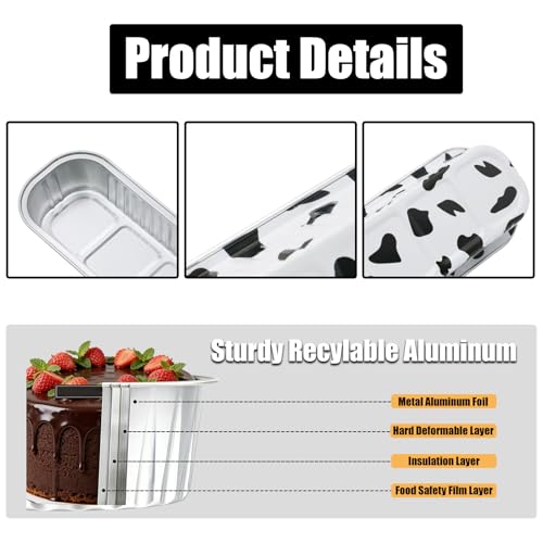 50 Pack 6.8oz Mini Cake Pans with Lids, Cow Print - color: Cow Print, size: Rectangle
