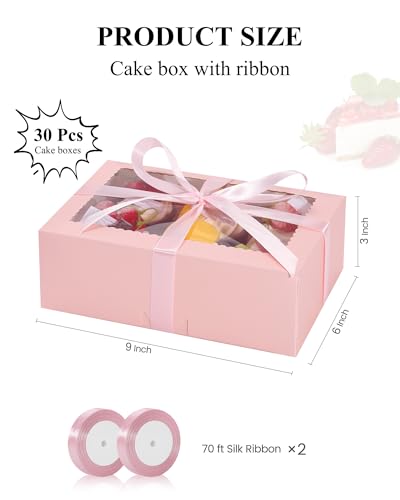 COTOPHER 30Pcs Cookie Boxes with Ribbons, 9x6x3 Inch Pink Bakery Boxes - color: Pink