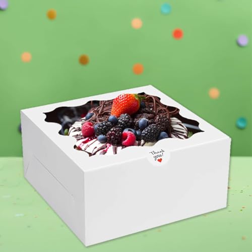 Cake Box 10x10x5 Inch, 24 Pack White Bakery Boxes with Clear Window