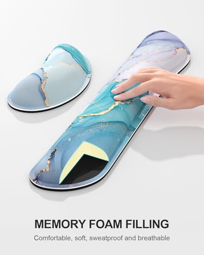 Large Mouse Pad with Wrist Rests for Keyboard & Mouse, Thick Soft Ergonomic Memory Foam Wrist Supports, Big & Long Desk Mat 35.5 x 15.7 in, for Office Gaming Computer, Blue Pink Marble - color: Ink Teal Blue Pink Marble