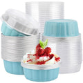 EUSOAR Mini Pie Pans with Lids, 50pcs 9oz Blue Disposable Muffin Tins Cake Containers, Foil Creme Brulee Ramekins Oven Safe Cupcakes Baking Cups Bread Pudding Liners for Wedding Birthday Party - color: Blue, size: 50pcs