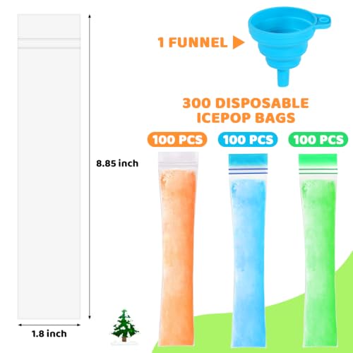 300 Disposable Ice Popsicle Mold Bags Comes With A Funnel, 3 Colors - color: 300PCS (3 Colors)