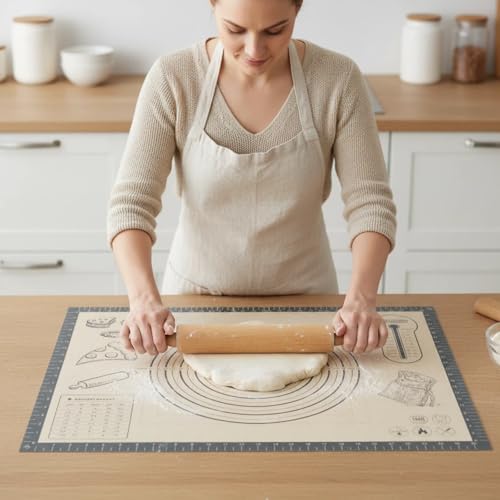Silicone Baking Pastry Dough Mat - 26x16Inch Extra Large Cookie Bread Rolling Mats Sheet, Nonstick Kitchen Counter Kneading Board,Thick Reusable Pie Cookies Pizza Fondant Making Matt Measurement(Gray) - size: 16"W x 26"L