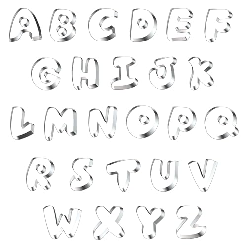 Letter Cookie Cutters Shapes Large 2 Inch - 26 Pcs Stainless Steel Round Alphabet Letter Cookie Cutter Set Fondant Biscuit Fruit Dough Mold Tools for Sandwich, Birthday, Christmas, and Holiday Party - color: Round Letter Cookie Cutters - 2INCH