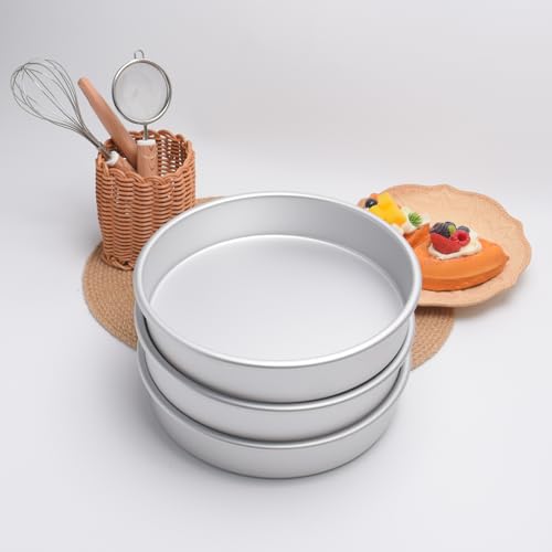 9x2 Inch Round Cake Pans, Set of 3，Aluminum, Wedding & Party Use, Baking Tin, Chocolate & Bread - color: Silver, size: 9 x 2 Inch Round Cake Pan, Set of 3