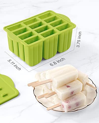 Popsicles Molds, MEETRUE 12 Pieces Silicone Popsicle Molds Easy-Release BPA-free Popsicle Maker Molds Ice Pop Molds Homemade Popsicle Ice Pop Maker with 50PCS Popsicle Sticks+Cleaning Brush - color: 12 Cavities-Green