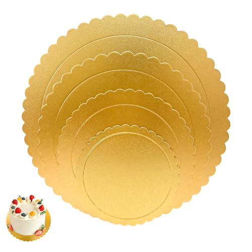 Gold Scalloped Cake Boards, 4 Pack, 6, 8, 10, 12 Inch Cake Circles - color: Gold