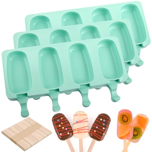 Sakolla Large Oval 4 Cavities Silicone Popsicle Molds, Set of 3 - size: 3 Pcs Large - Green