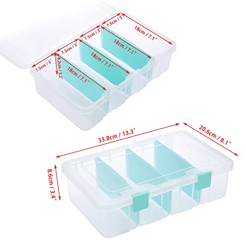 BTSKY Clear Plastic Dividing Storage Box with 4 Compartments Sewing Box - size: 13.3x8.1x3.4 Inches-Clear