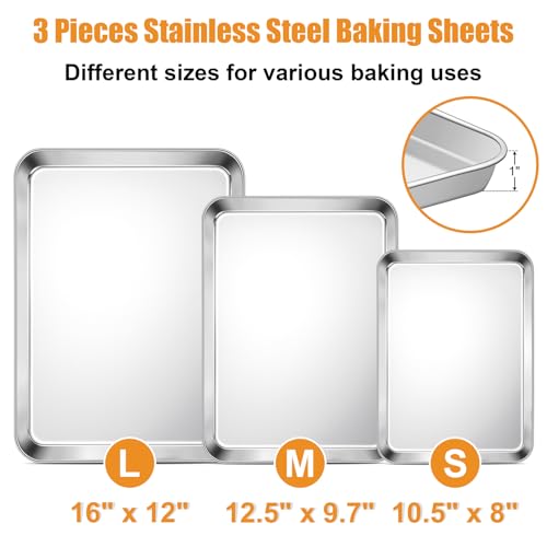 TeamFar Baking Sheet, Cookie Sheets Baking Pans Set of 3, 16/12.5/10.5 Inch - size: 16" & 12.5" & 10.5"