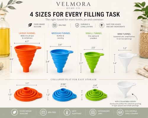 4-Piece Silicone Funnel Set, Collapsible Kitchen Funnels