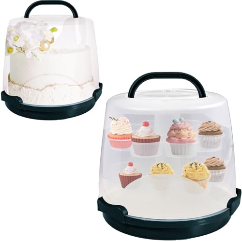 Cake Carrier Round Cake Stand Plus Height Cake Container with Cupcakes Pad, Handle, Lid Reusable Package Box for Transporting Desserts,Pie,Toast,Fruit (10" Black) - color: 10" Black