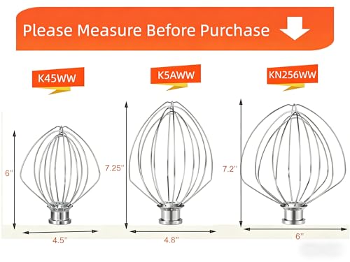 K5AWW Wire Whip for KitchenAid 5 Qt Bowl-Lift Mixer - Heavy Duty 6-Wire Stainless Steel Whisk Attachment - Dishwasher Safe for Whipping Cream, Eggs, Frosting & Cake Batter - size: Medium(K5AWW)
