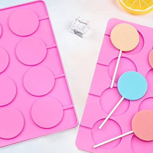 8-Capacity Large Silicone Lollipop Molds, Chocolate Hard Candy Mold with 60pcs Sucker Sticks, Candy Treat Bags, Gold Ties. Great for Sucker, Hard Candy, Lollipop, Cake pop (Large Round) - style: Large Round