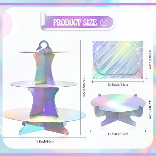 Zopeal 7 Pcs Dessert Table Display Set 3 Tiered Cupcake Stand, Laser Silver - color: Laser Silver
