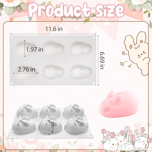 MEMOVAN 3D Easter Bunny Silicone Mold 6 Cavity Silicone Rabbit Mold Easter Rabbit Chocolate Mould for Baking Rabbit Shape Mousse Cake Jelly Dessert Fondant Cheesecake Soap Ice Cube Tray - color: Rabbit