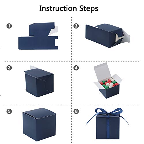 COTOPHER 100pcs Wedding Favor Boxes, 3x3x3 In Small Gift Box with Ribbons - color: Navy, size: 3x3x3 Inch (Pack of 100)