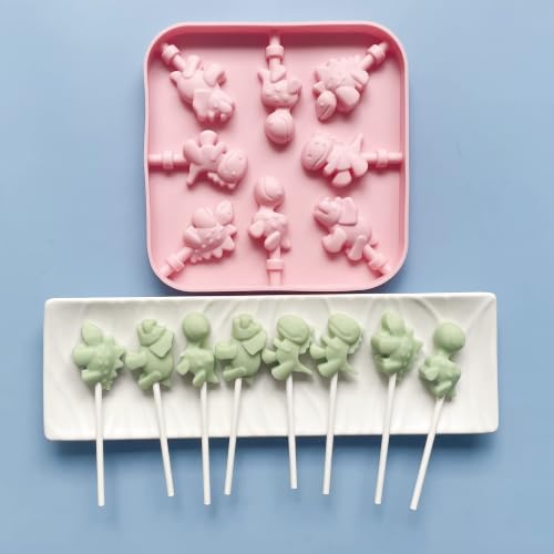 2pcs Dino Silicone Lollipop Mold For Kids,Hard Candy Sucker(2pcs Dino) - color: 2pcs Dino
