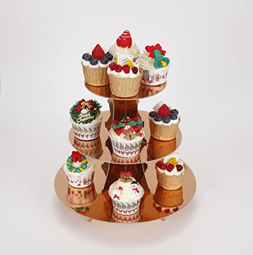 YLDW Cupcake Stand, 3-Tier Cupcake Stand Display, Cardboard Cup Cake Tower Stand, Disposable Dessert Stand for Birthday Tea Party Baby Shower Treat Decorations, Mirror Gold Rose - color: Mirror Gold Rose