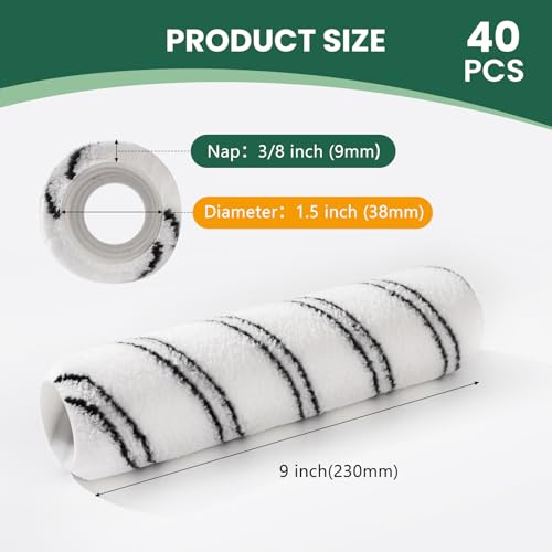 Microfiber Paint Roller 9 Inch, 3/8 Inch Nap, 40 Pack - color: 9 inch paint roller 40 pack
