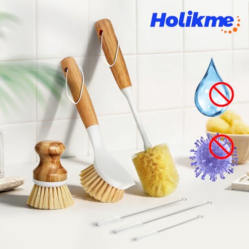 Holikme 6 Pack Dish Brush with Bottle Brush Scrub Brush Straw,Amarillo - color: Amarillo