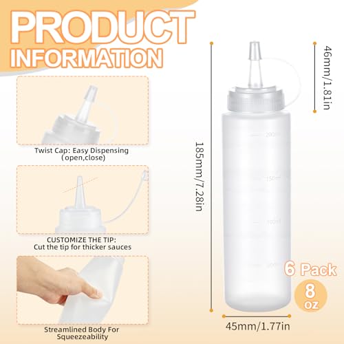 6 Pack 8 oz Condiment Squeeze Bottles, Wide Mouth & Leak Proof - size: 8 Ounces (Pack of 6)