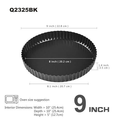 9 Inch Tart Pan With Removable Bottom Nonstick Round Quiche Bakeware Tray - size: 9" Round (Black)