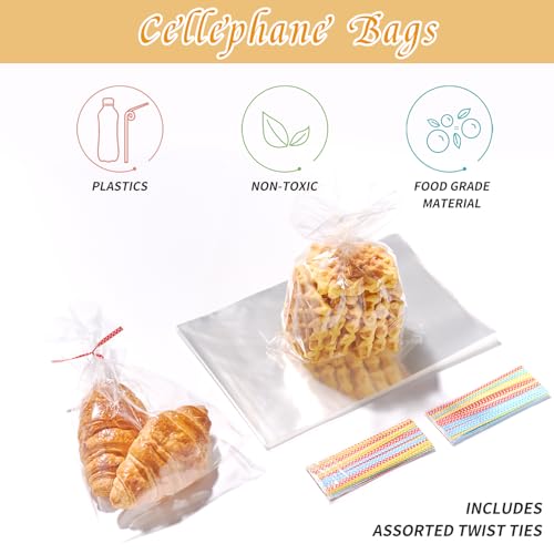 200 PCS Transparent Clear Cellophane Bags 6x9 Inches With Ties for Cookies, Gifts, Products, Candy, Favors - Resealable Packaging - size: 200 Count (Pack of 1)