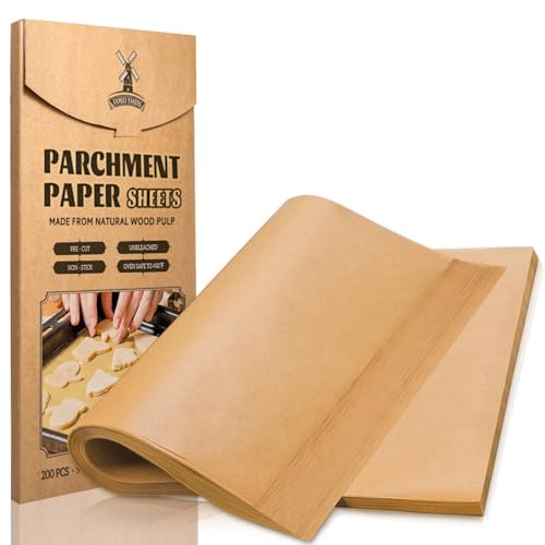 Hiware 200 PCS Parchment Paper Baking Sheets 9x13 IN, Precut Non-Stick Parchment Paper for Baking, Cooking, Grilling, Frying and Steaming - Unbleached, Fit for Quarter Sheet Pans - size: 9 x 13 inches