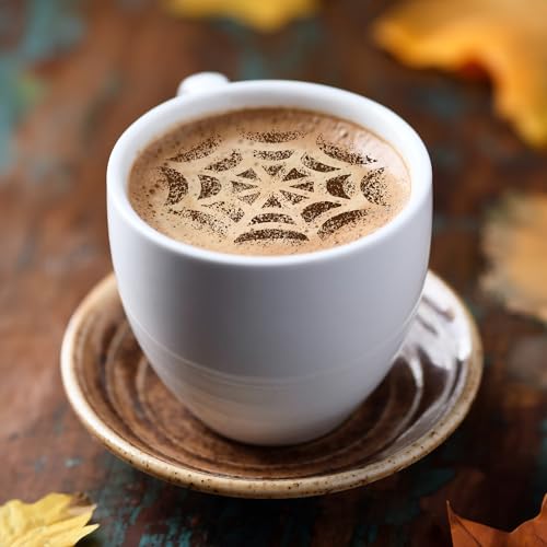 NAKLEO Coffee Stencils and Cookies Decoration 14Pcs 2.8”x2.8” and 4.3”x4.3”, Reusable Plastic Baking Templates, Halloween Ghost Spider, Barista DIY Art Craft, Capuccino Latte Chocolate Cake Biscuit - size: HALLOWEEN