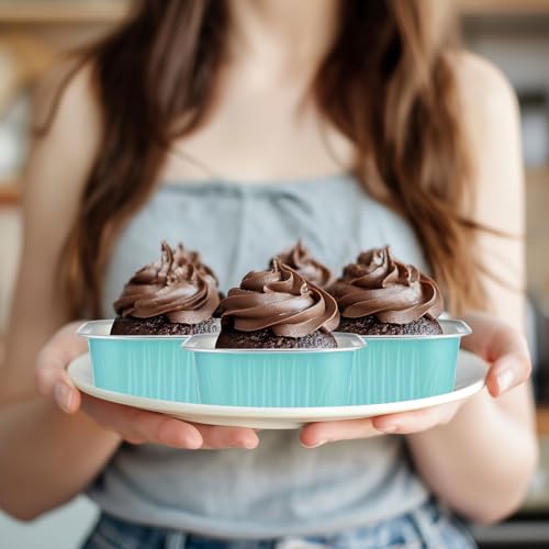 Skylety 100 Pcs 5oz Mini Square Cake Pans with Lids, Light Blue - color: Light Blue