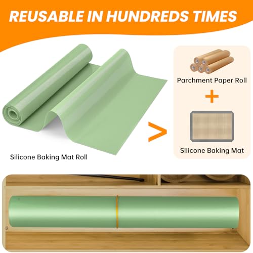 Silicone Baking Mat Roll - Best German Silicone - Heat Resistant Baking Macaron Bread Mat, Non-stick Pastry Mat, Reusable Dough Rolling Mat - color: Matcha Green, size: 12"L x 72"W