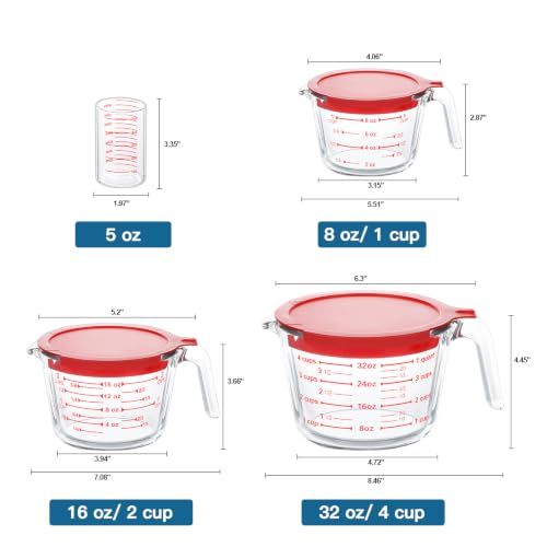 4 Pieces Glass Measuring Cups Set