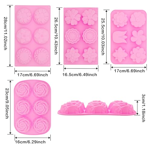 4 Pcs Flower Soap Molds Rose Silicone Molds Cake Molds Floral Chocolate Mold Set for Home Handmade DIY Candle Baking Tray Bars Wax Melts Tool - size: Flower